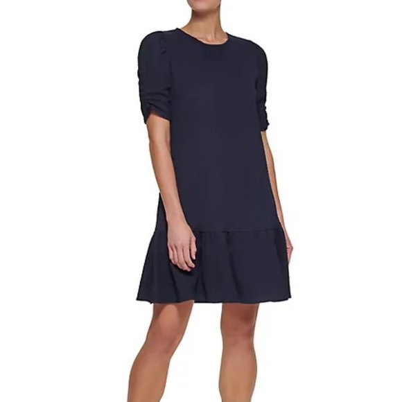 DKNY | Ruched-Sleeve Flounce-Hem Shift Dress - Picture 5 of 6